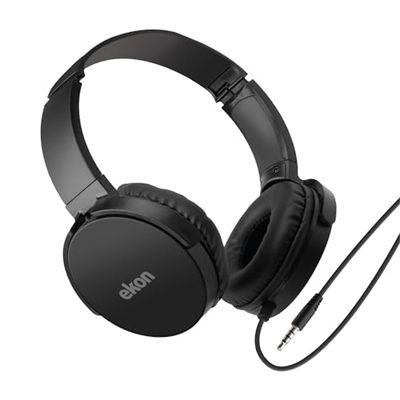 Ekon cuffie on-ear a filo per TV, AUX jack 3.5mm, cavo da 5 metri, padiglioni imbottini, regolabili, nero
