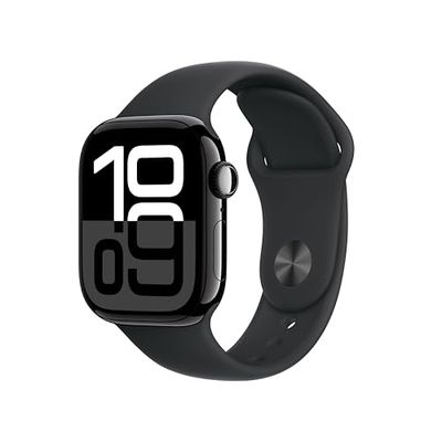 Apple Watch Series 10 GPS + Cellular Smartwatch con Caja de Aluminio Negro Brillante de 42 mm y Correa Deportiva Negro - Talla M/L. Monitor de entreno, App ECG, Pantalla Retina Siempre Activa
