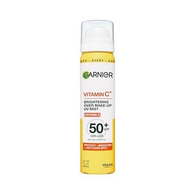 Garnier Vitamin C Brightening Over Make-Up UV Mist Invisible with SPF50+ and Vitamin C. Approved Cruelty free, Vegan - 75ML