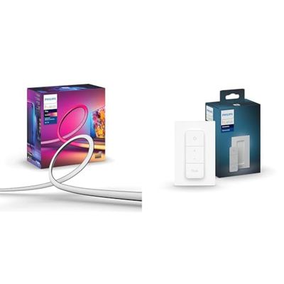 Philips Hue Play Gradient Lightstrip 55", Striscia Led Smart illuminazione sorround sincronizzata con colori TV & Telecomando Dimmer Switch, Controllo illuminazione Smart, Bianco, Versione 2021