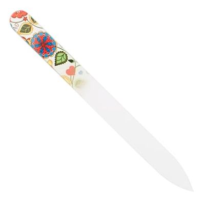 Lima de cristal - Doble cara, grabado en vidrio templado, flores, longitud: 13,5 cm