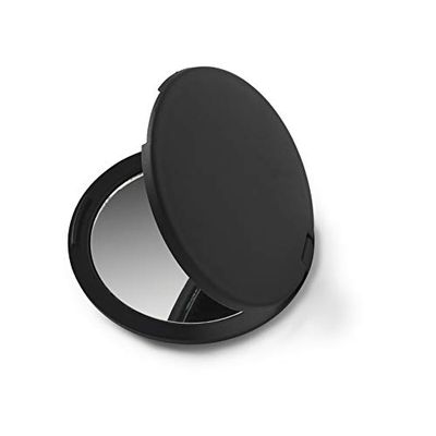 Manicare Espelho de bolso dobrável compacto de dupla face, espelho de beleza redondo preto, acabamento suave ao toque, perfeito para bolsa, carteira, bolsa e viagens