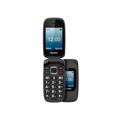 iCreation C30 - Zwarte mobiele telefoon met dubbel display (2,4 inch + 1,77 inch), grote toetsen en cijfers, 2 directe geheugen, Bluetooth, grote batterij 800 mAh, USB-C en Dual SIM