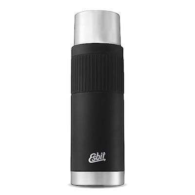 Esbit Sculptor Thermosfles, geïsoleerde fles van roestvrij staal voor warme en koude dranken, 1000 ml, zwart, met manchet