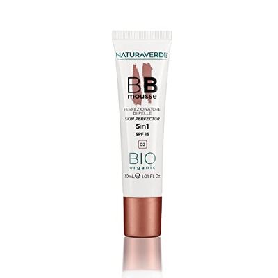 Naturaverde Biologische make-up - BB Mousse Skin Perfector 5-in-1, Beauty Balm Mousse gezicht met aloë en vitamine E, hydraterende mousse voor 5-in-1, zonnebescherming SPF 15, 30 ml, nr. 02