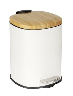 WENKO Secchio per cosmetici mod. Fianema, 3 l, bianco con coperchio in bambù, chiusura automatica, in metallo, plastica, 17 x 23,5 x 21 cm, colore nero naturale