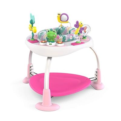 Bright Starts, 2en1 Siège Sauteur / Table d'Activités Bounce Bounce BabyPlayful Pond, 7 Jouets D'activité, Évolutif Trotteur, Hauteur Réglable, Siège Pivotant à 360 °, vert, à partir de 6 mois