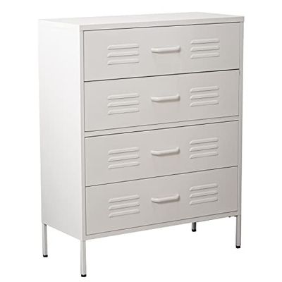 Commode met 4 laden met ventilatieopeningen van metaal, wit, 80 x 35 x 102 cm, hoogte: 15,5 cm