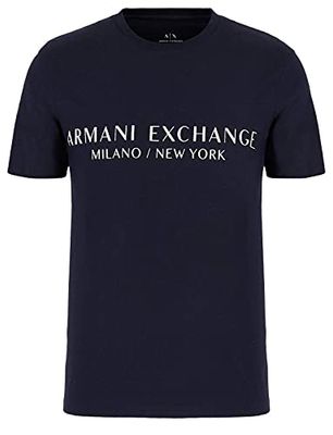 Armani Exchange Heren T-shirt met korte mouwen Milan New York Logo Crew Neck, Donkerblauw, S