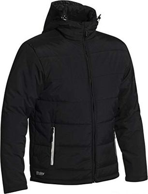 Bisley Workwear UKBJ6928_BBLK Chaqueta Flex & Move Puffer Jack con capucha ajustable Oxford manga larga, negro, XL