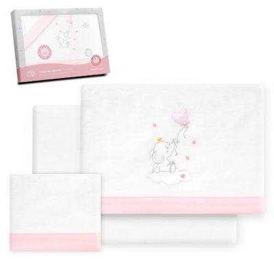Interbaby - Zestaw pościeli 60 x 120 100% bawełny | flanelowe prześcieradło łóżeczko dziecięce, ciepłe, miękkie, w tym prześcieradło z gumką, blatem i poszewką na poduszkę | Idealna na zimę | Słoń