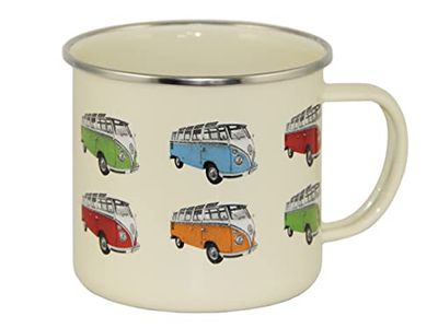 BRISA VW Collection - Volkswagen Tazza in Metallo smaltato da tè, caffè, Camping, Outdoor, Campervan T1 Bus Design (Parata Bulli/Beige/500ml)