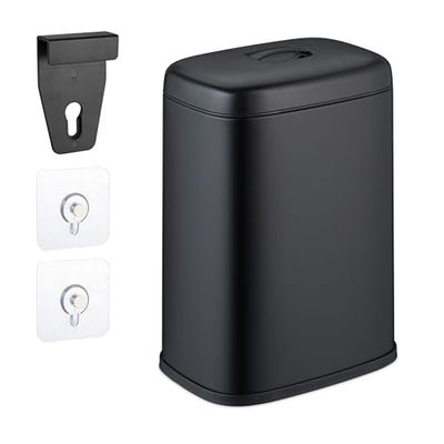 Relaxdays Cestino da Bagno, con Adesivo da Muro o Gancio per Anta, Pattumiera 5 L, Secchio Interno, in Ferro, Nero