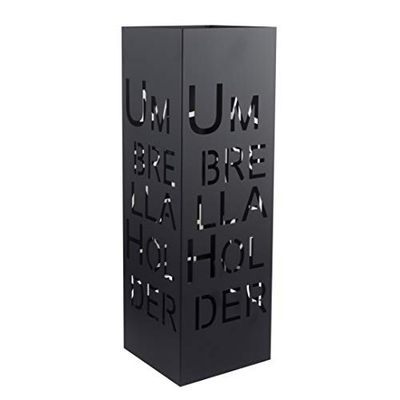 Baroni Home Portaombrelli Porta Ombrelli Design Moderno in Metallo con Intaglio Scritta Umbrella Holder Nero con Gancino e Vaschetta Scolapioggia Rimovibile 15,5X15,5X49 cm