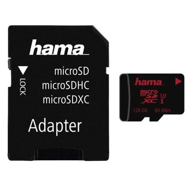 Hama Cartão de memória microSDXC UHS-I classe 3 de 128 GB, com adaptador SD, 80 MB/s