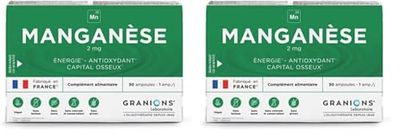 GRANIONS MANGANÈSE 2 mg - 30 ampoules : 30 jours - Énergie - Antioxydant - Capital osseux - 2 mg de Manganèse - Made in France (Lot de 2)