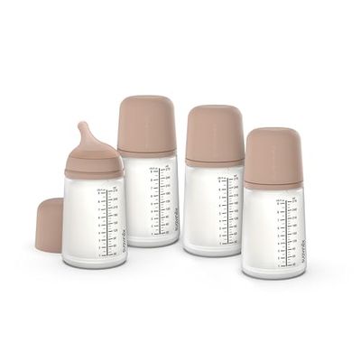 Suavinex, Pack 4 Biberón Anticólico Zero Zero 270 ml con Tetina de Flujo Medio (M) de Silicona, Bebés +3 Meses, Leche Materna, de Fórmula y Líquidos Densidad Media, Compatible Lactancia, Medium