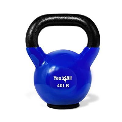Yes4All BP5K Kettlebell in ghisa rivestita in vinile con base in gomma protettiva, blu, 18 kg
