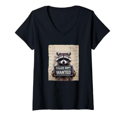 Womens Mugshot Style Art Raccoon Sunglasses Raccoons V-Neck T-Shirt