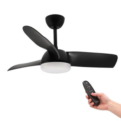 M Ledme - Plafondventilator LED Black Face 59 W, afstandsbediening, motor DC 35 W + LED-licht 24 W, 6 snelheden, stil, 3 vleugels van natuurlijk hout, 108 cm, zomer-winterfunctie, timer