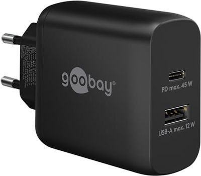 Goobay 65411 Dual Charger 45W / USB-C & USB-A snellader Power Delivery/laad-adapter met 2 USB-poorten/oplader voor mobiele telefoon, iPad, tablet enz.
