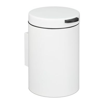 Relaxdays Cestino da Bagno da Muro, Pattumiera 5 L, Chiusura Automatica Secchio Interno Estraibile, in Metallo, Bianco, 27 x 20,5 x 27 cm
