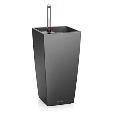 Lechuza Lechuza MA x I-CUBI Pot de Fleurs avec système d'arrosage, Plastique, Anthracite métallisé, 14 x 14 x 26 cm