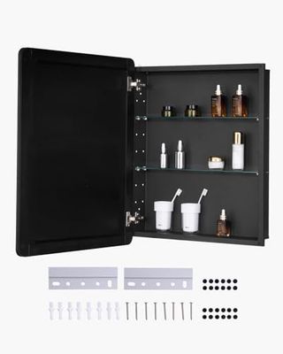 VEVOR Armoire à Pharmacie, 610 x 762 mm, Placard de Rangement de Salle de Bain pour médicaments, avec Miroir, Cadre en Aluminium et étagères réglables à 2 Couches, Installation encastrée et Murale