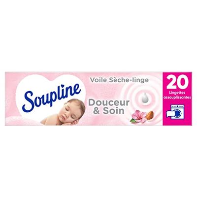 SOUPLINE - Voiles Sèche-Linge Adoucissants Douceur & Soin - Parfument agréablement le Linge - 20 Lingettes à Disposer dans le Sèche-Linge