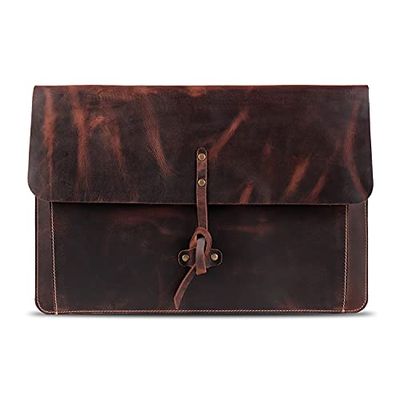 Londo OTTO501 Real Grain Leather MacBook Pro Case with Front Pocket & Flap Closure (Cinnamon, 13 Inches)