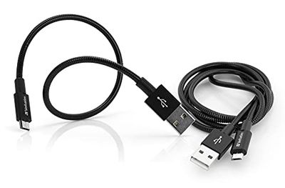 Verbatim Micro-USB - Synchronisatie- en oplaadkabel, set van 2, robuuste micro-USB-kabel, met knikbescherming, 100 cm + 30 cm - zwart