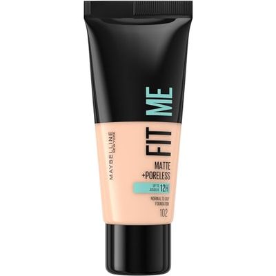Maybelline Fit Me Foundation, Medium Coverage, Blendable With a Matte and Poreless Finish, For Normal to Oily Skin, Shade: 102 Fair Ivory, 30ml