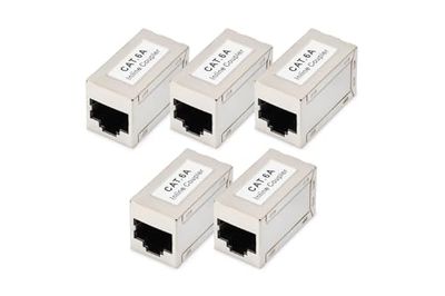 Digitus DN-93905 - RJ45 Coupler Cat 6A - Pack of 5 - LAN Cable Extension - Cat6A Network Cable Connector - PoE Compatible - Modular Coupling - For Switch, DSL, Modem, Router, PC - Silver