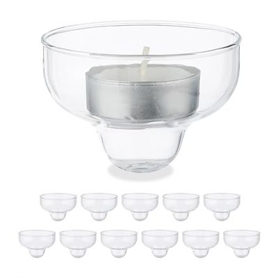 Relaxdays Set of 12 Floating Tea Light Holder, Glass, Water Decoration, Wedding Candle, Pool & Pond, Candle, Transparent