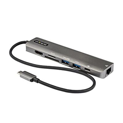 StarTech.com Adattatore multiporta USB C - Da USB-C a HDMI 2.0 4K 60Hz, 100W PD Pass-through, slot SD/MicroSD, Hub USB 3.0 a 2 porte - USB Type-C Mini Dock - Cavo integrato da 30cm (DKT30CHSDPD1)