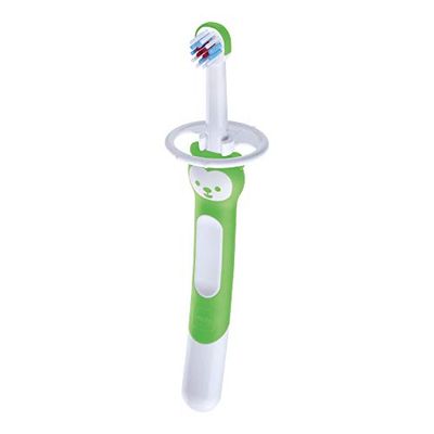 Intrucciones en lengua extranjera - Mam Training Brush, Cepillo de dientes para niños con mango largo, 5 meses, verde