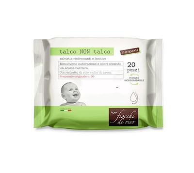 Fiocchi di Riso - Talcum Wipes - 20pcs - Sweating and Mosquitoes - Remove Sweating Creating an Aroma-Barrier respecting The Perspiration of The Skin.