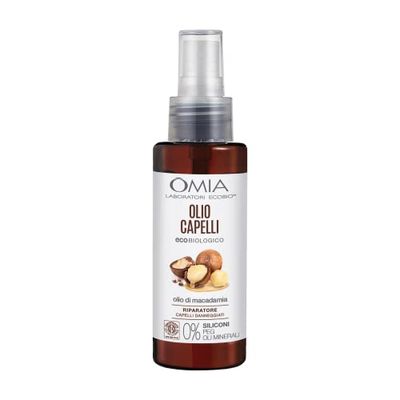 Omia, Olio Capelli Eco Bio con Olio di Macadamia, Per Capelli Danneggiati, Azione Riparatrice e Ristrutturante, Senza Siliconi, Dermatologicamente Testato - Flacone da 100 ml
