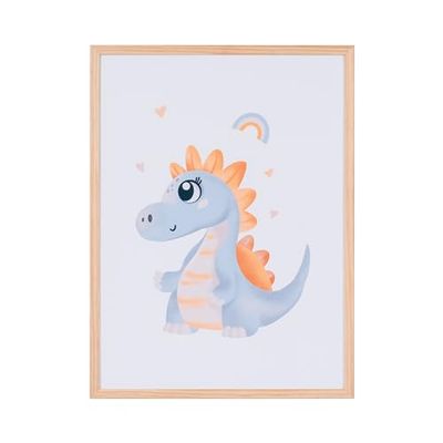 Bi-Office Pizarra Magnética Dino Niña, 600 x 450 mm, Superficie de Acero Lacado Impreso, Marco de Pino