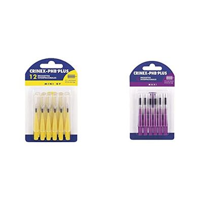 CRINEX - Phb Plus Mini Gf - Brossette Dentaire - Fibres en Tynex - Jaune - 12 Brossettes par Unité & Phb Plus Maxi - Brossette Dentaire - Fibres en Tynex - Violet - 6 Brossettes par Unité