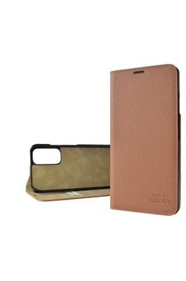 Maxfield Funda Tipo Libro Hecha a Mano para Xiaomi, Funda de Piel auténtica con Tapa para Redmi Note 11 y Redmi Note 11S, Ranura para Tarjeta con protección RFID - Coñac