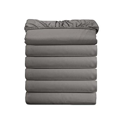 Luxury Hotel Quality Fitted Sheet Set - Stylish & Comfortable - Wrinkle Free - 1500 Thread Count - Egyptian Quality Fitted Sheets with Side Storage Pockets (Queen, Grey, 6 Pack)