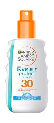 Garnier Solskyddsspray med SPSF30, osynlig och vattentät solmjölk med kylande effekt, Ambre Solaire Invisible Protect Refresh, 1 x 200 ml