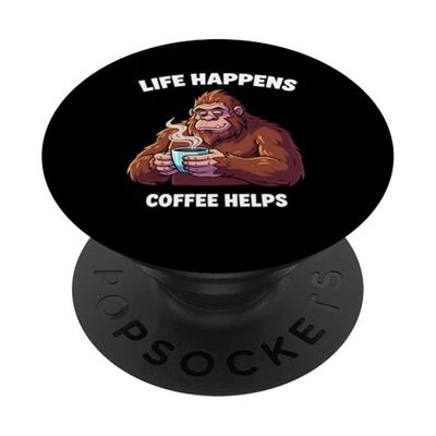 El café Life Happens ayuda al bebedor cansado de Big Foot Sasquatch PopSockets PopGrip Adhesivo
