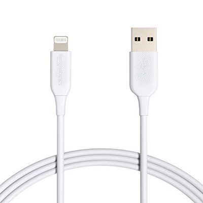Amazon Basics anslutningskabel Lightning till USB-A, MFi-certifierad laddningskabel för iPhone, vit, 1,8 m, 2 st