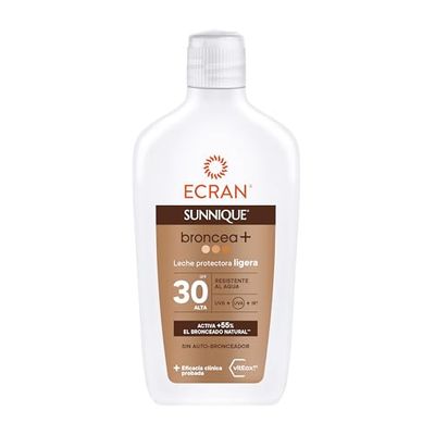 Ecran Sunnique - Latte protettivo solare bronzo+ SPF 30, protezione media UVB e UVA, attiva l'abbronzatura naturale, senza autoabbronzante, con tecnologia PureBronze, resistente all'acqua - 370 ml