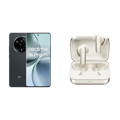 realme 14 Pro 5G 12+512GB,Cool Sensitive Color Changing Design, 5260mAh Battery, IP69,White Amazon version +Air 7 Gold,No Adapter