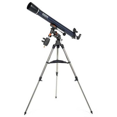 Celestron 21064 PowerSeeker 90EQ Telescopio rifrattore - include due oculari, diagonale a immagine eretta, treppiede regolabile in altezza e vassoio porta accessori deluxe, blu scuro