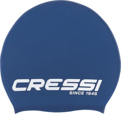 CRESSI Loira Long Hair Swim Cap Bonnet de Natation en Silicone Unisex-Adult, Bleu/Blanc, L