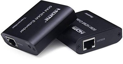 PremiumCord - Estensore HDMI Fino a 60 m Via Cavo Patch Cat. 5e/6/6a/7, Compatibile con Full HD 1080p 60 Hz, impostazione EDID, alloggiamento in Metallo
